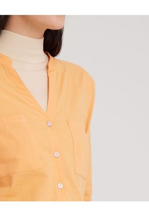 Blusa  Manga Larga Con Bolsillo Unicolor  Para Mujer Naranja Patprimo
