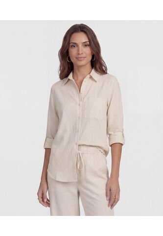 Camisa Con Manga Remangable   Para Mujer Beige Patprimo Patprimo