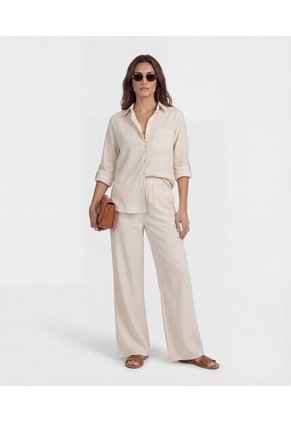 Camisa Con Manga Remangable   Para Mujer Beige Patprimo
