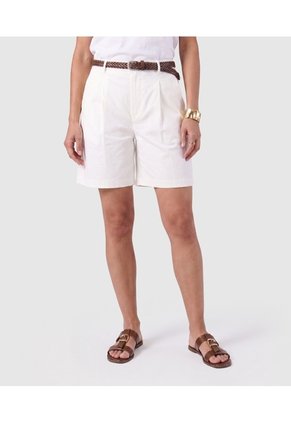 Bermuda Clásica Con Pinzas Y Trabillas Mujer Para Mujer Blanco Patprimo