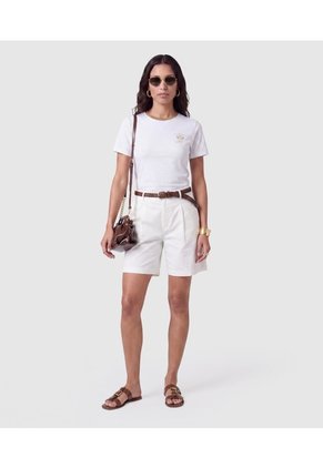 Bermuda Clásica Con Pinzas Y Trabillas Mujer Para Mujer Blanco Patprimo
