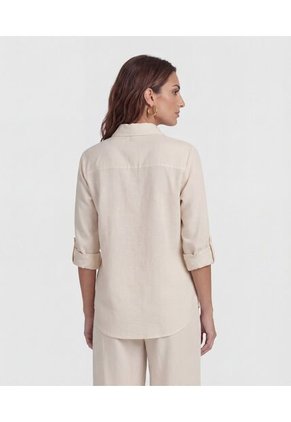 Camisa Con Manga Remangable   Para Mujer Beige Patprimo