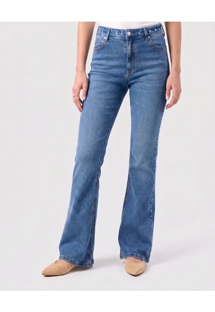 Jeans Bota Flare Detalles Metálicos Mujer  Para Mujer Azul Patprimo