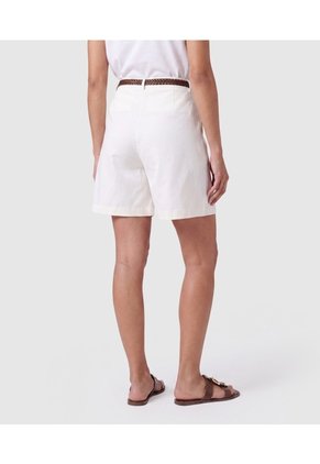 Bermuda Clásica Con Pinzas Y Trabillas Mujer Para Mujer Blanco Patprimo
