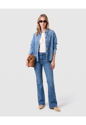Jeans Bota Flare Detalles Metálicos Mujer  Para Mujer Azul Patprimo