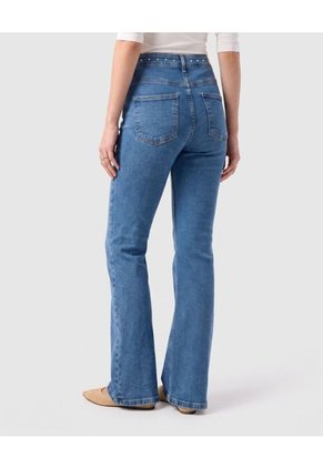 Jeans Bota Flare Detalles Metálicos Mujer  Para Mujer Azul Patprimo
