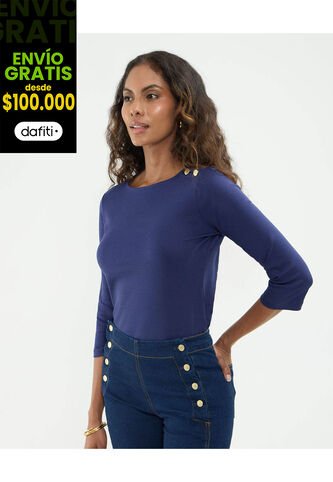 Camiseta Para Mujer Manga 3/4 Cuello Redondo Color Azul Marca Patprimo #30093700 Patprimo