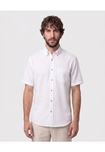 Camisa Manga Corta Cuello Botón   Para Hombre Blanco Patprimo