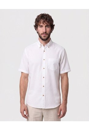 Camisa Manga Corta Cuello Botón Para Hombre Blanco Patprimo
