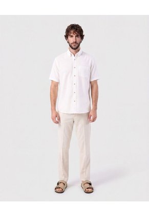 Camisa Manga Corta Cuello Botón Para Hombre Blanco Patprimo