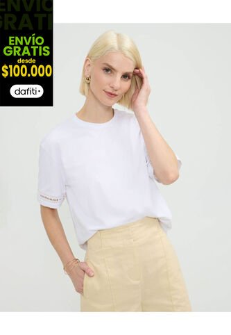 Camiseta Para Mujer Manga Corta Cuello Redondo Color Blanco Marca Patprimo #30093718 Patprimo