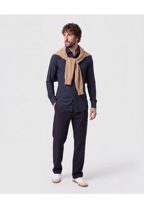 Camisa Slim Fit De Punto Antiarrugas  Para Hombre Azul Patprimo