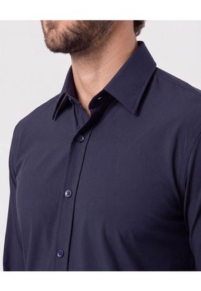 Camisa Slim Fit De Punto Antiarrugas  Para Hombre Azul Patprimo