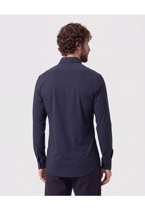Camisa Slim Fit De Punto Antiarrugas  Para Hombre Azul Patprimo