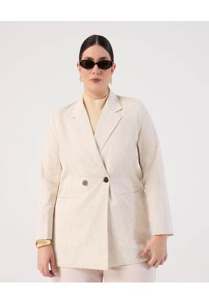 Blazer Unicolor Con Botones  Curvy  Para Mujer Beige Patprimo
