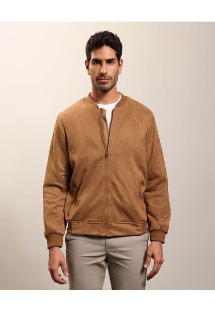 Chaqueta Bomber De Tela Lisa  Casual  Para Hombre Café Patprimo