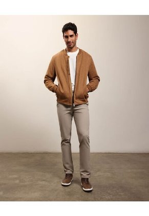Chaqueta Bomber De Tela Lisa  Casual  Para Hombre Café Patprimo