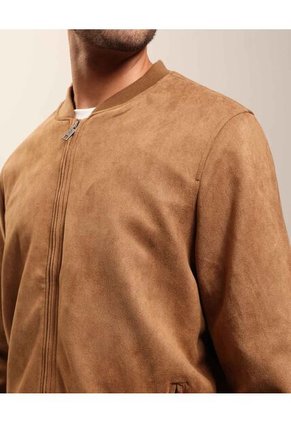 Chaqueta Bomber De Tela Lisa  Casual  Para Hombre Café Patprimo