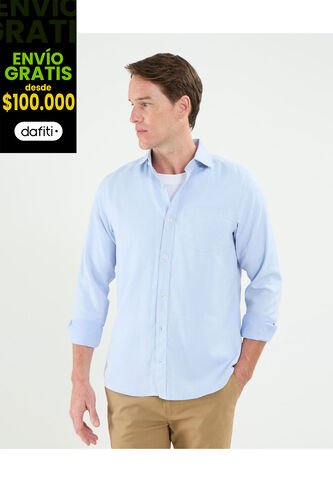 Camisa Para Hombre Manga Larga Con Bolsillo Cuello Italiano Color Azul Marca Patprimo #44013100 Patprimo