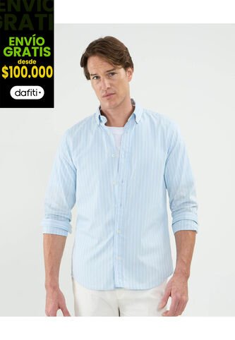 Camisa Para Hombre Manga Larga Sin Bolsillo Cuello Casual C Color Azul Marca Patprimo #44013104 Patprimo