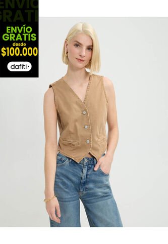 Chaleco Para Mujer Plano Color Café Marca Patprimo #30250038 Patprimo