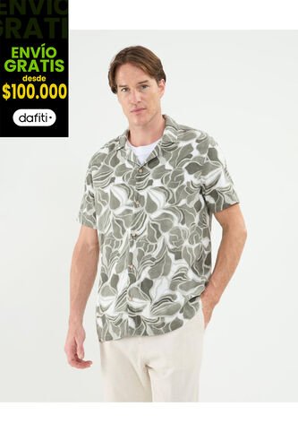 Camisa Para Hombre Manga Corta Sin Bolsillo Cuello Resort Color Verde Marca Patprimo #44013122 Patprimo