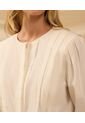 Blusa De Cuello Redondo Con Alforzas   Para Mujer Crema Patprimo de Patprimo