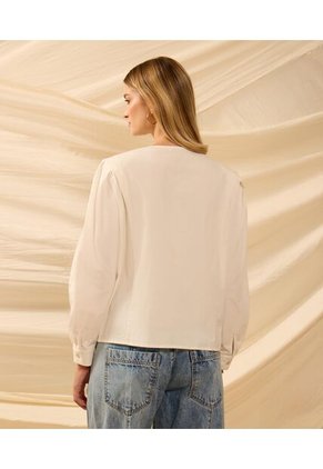Blusa De Cuello Redondo Con Alforzas   Para Mujer Crema Patprimo