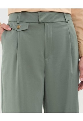 Pantalón Fluido Con Prenses  Para Mujer Verde Patprimo