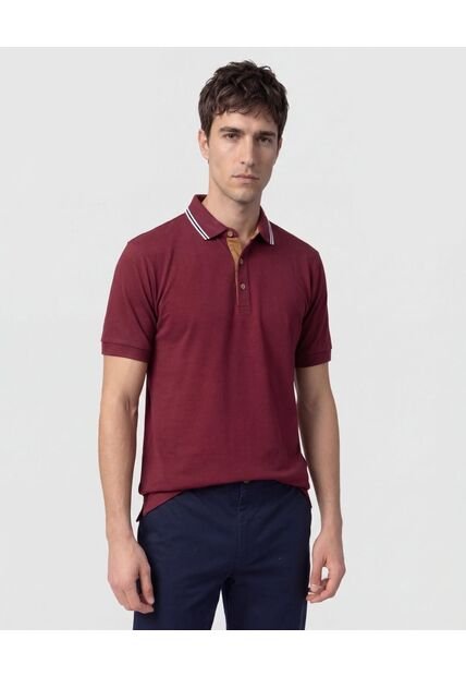 Polo Con Pechera En Contraste   Para Hombre Vino Patprimo