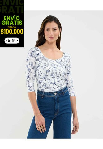 Camiseta Para Mujer Manga 3/4 Cuello Redondo Color Azul Marca Patprimo #30093709 Patprimo