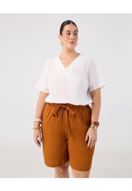 Blusa Con Detalle Tejido En Escote  Curvy  Para Mujer Blanco Patprimo