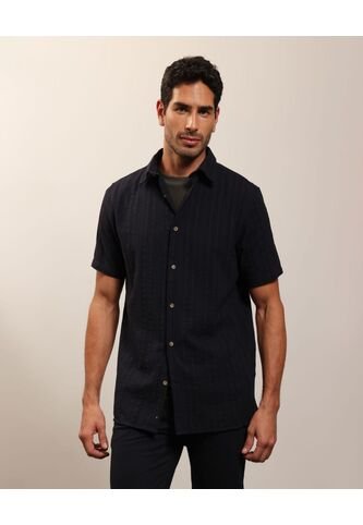 Camisa De Manga Corta Texturizada   Para Hombre Azul Patprimo Patprimo