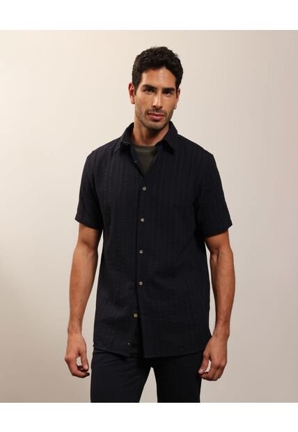 Camisa De Manga Corta Texturizada   Para Hombre Azul Patprimo