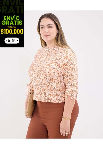 Camiseta Para Mujer Manga 3/4 Cuello Redondo Color Naranja Marca Patprimo #14091411 Patprimo