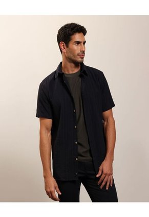 Camisa De Manga Corta Texturizada   Para Hombre Azul Patprimo