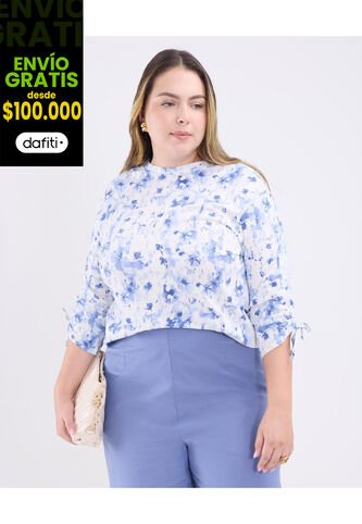 Camiseta Para Mujer Manga 3/4 Cuello Redondo Color Azul Marca Patprimo #14091411 Patprimo