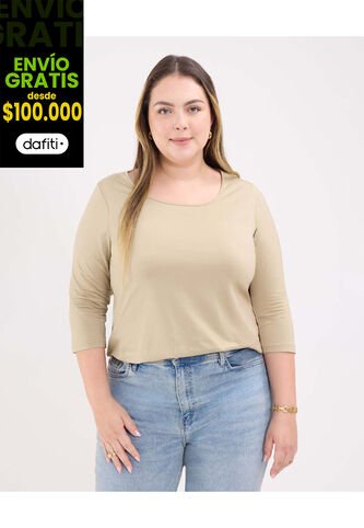 Camiseta Para Mujer Manga 3/4 Cuello Redondo Color Café Marca Patprimo #14091424 Patprimo