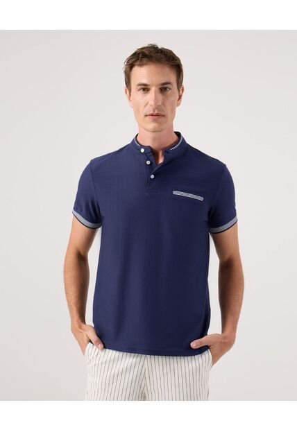 Polo Cuello Mao Con Bolsillo Ribete Texturizada  Para Hombre Azul Patprimo