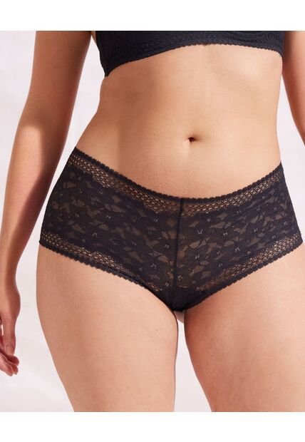 Panty Cachetero En Encaje Unicolor  Para Mujer Negro Patprimo