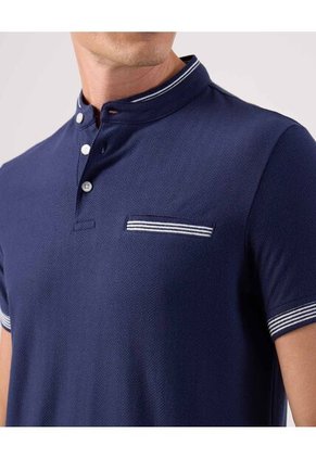 Polo Cuello Mao Con Bolsillo Ribete Texturizada  Para Hombre Azul Patprimo