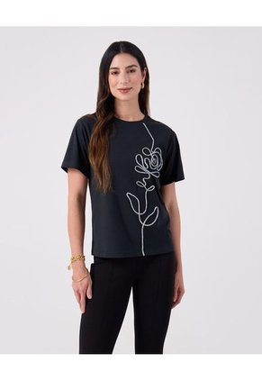 Camiseta Para Mujer Manga Corta Cuello Redondo Color Negro Marca Patprimo #30093875