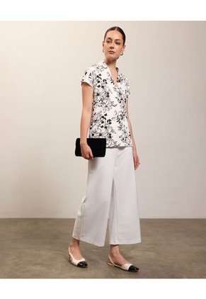 Pantalón Culotte Amplio Elegante  Para Mujer Blanco Patprimo