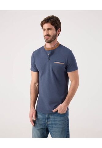 Polo Para Hombre M/L Cuello Mao Con Bolsillo Color Azul Marca Patprimo #44112781 Patprimo