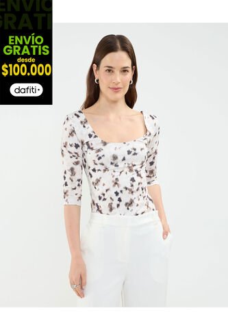 Camiseta Para Mujer Manga 3/4 Cuello Redondo Color Crudo Marca Patprimo #30093687 Patprimo