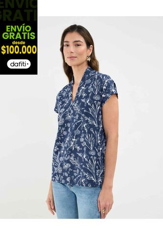 Camiseta Para Mujer Manga Corta Cuello V Color Azul Marca Patprimo #30093707 Patprimo