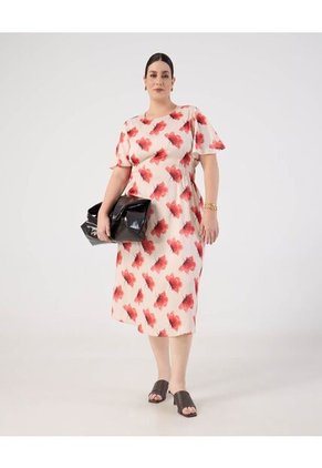 Vestido Con Elástico En Cintura Y Manga Mariposa  Curvy  Para Mujer Rojo Patprimo