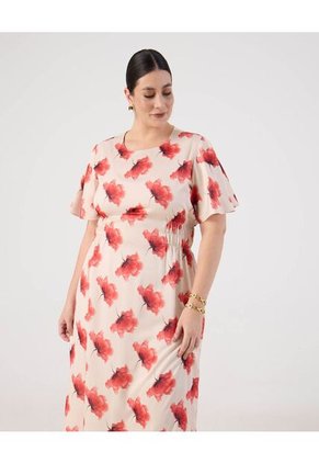 Vestido Con Elástico En Cintura Y Manga Mariposa  Curvy  Para Mujer Rojo Patprimo