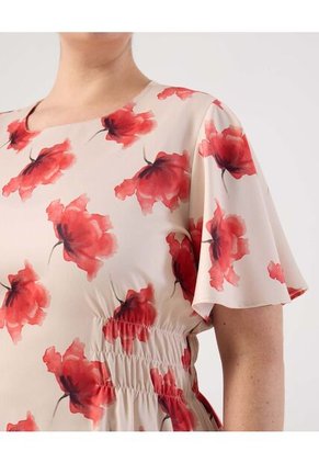 Vestido Con Elástico En Cintura Y Manga Mariposa  Curvy  Para Mujer Rojo Patprimo