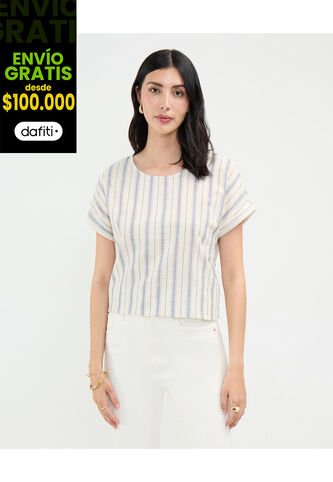 Blusa Para Mujer Manga Corta Color Azul Marca Patprimo #30123505 Patprimo